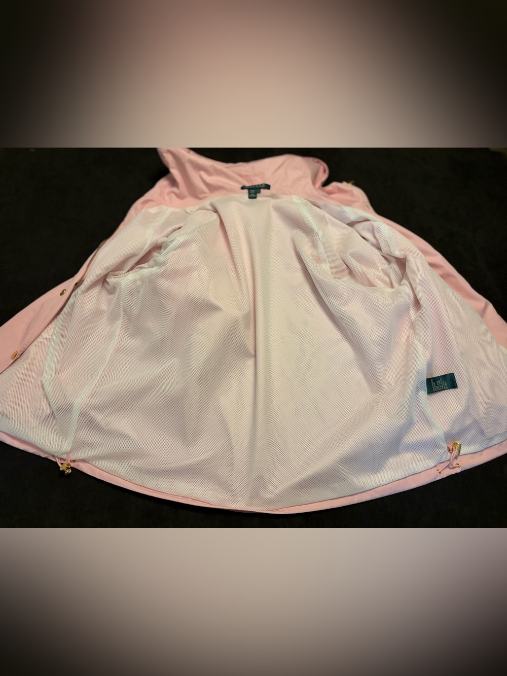 Lauren Ralph Lauren Pink Hooded Rain Jacket Windbreaker Goldtone Hardware Large - Picture 7 of 9